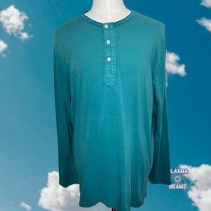 Fossil Green Long-sleeve Knit 3 Button Henley L